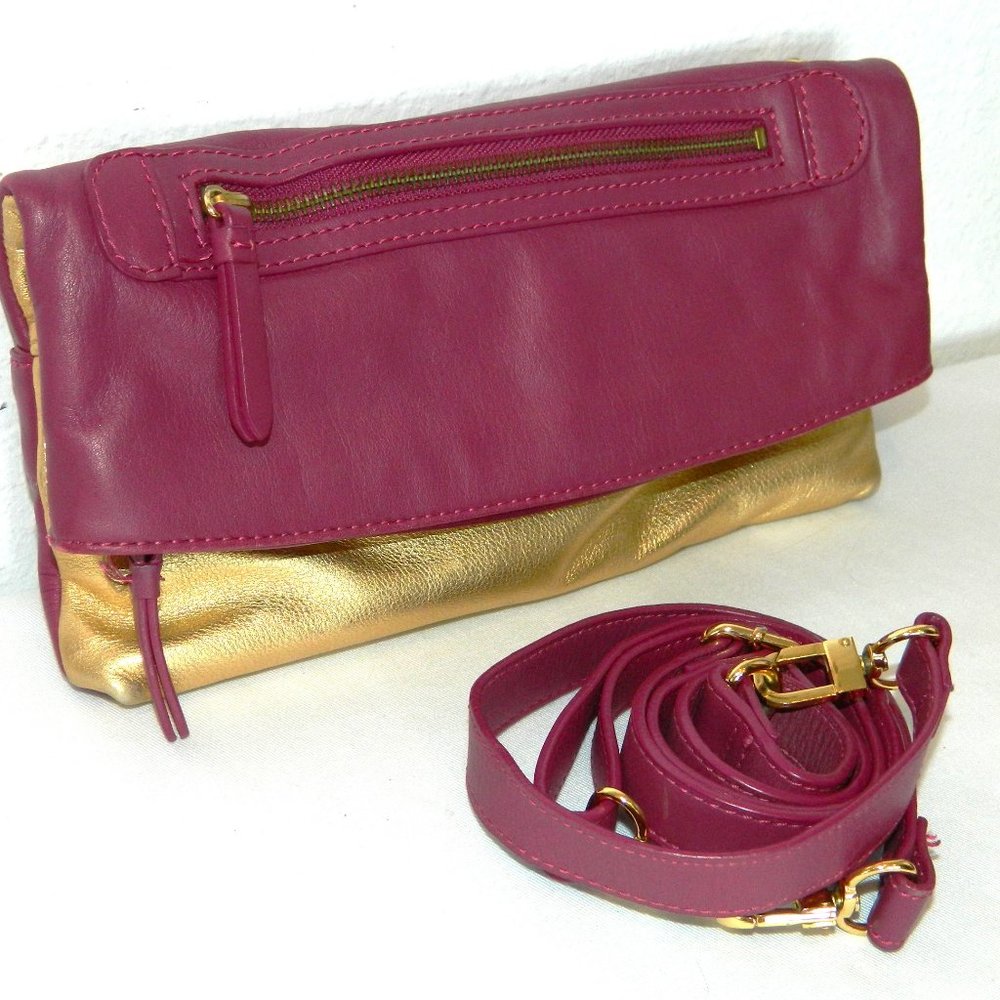 Tarnish Pink & Gold Flap Over Leather Crossbody Bag